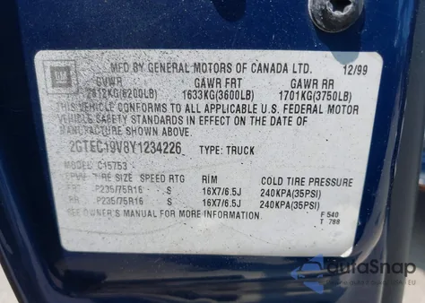 2000 GMC Sierra 1500 Sle from USA, damaged, VIN 2GTEC19V8Y1234226